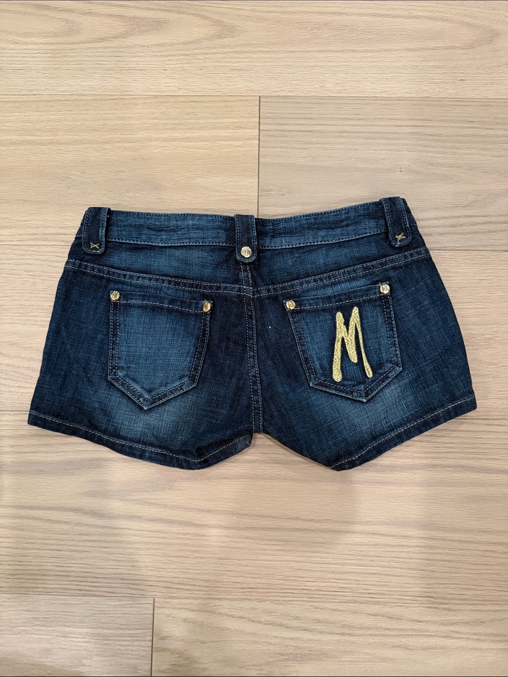 Marciano Dark Indigo Denim Embroidered Jean Shorts - Picture 4 of 7